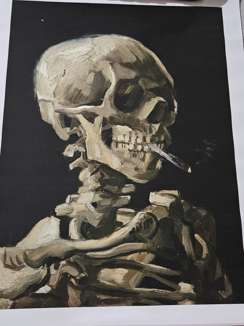 Van Gogh Head Skeleton Burning Cigarette Unframed Art Print Poster Wall Decor 12